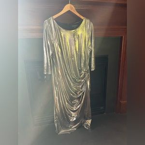 NWT Eloquii Metallic Liquid Silver Side Knot Dress - Plus Size 20